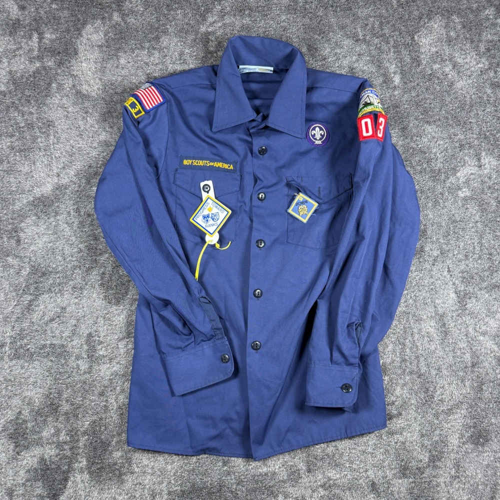 Boy Scouts of America Youth Large 14-16 Navy Blue Uniform Shirt Patches USA